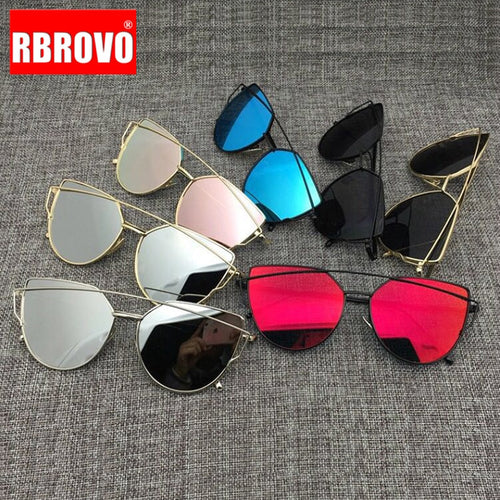 RBROVO 2018 Brand Designer Cat eye Sunglasses Women Vintage Metal Reflective Glasses For Women Mirror Retro Oculos De Sol Gafas