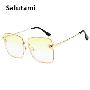 Retro Square Bee Sunglasses Women Brand Designer Metal Frame Oversized Sun Glasses Fashion Men Gradient Shades Oculos UV400