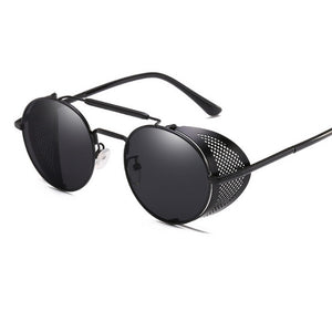 Retro Round Steampunk Sunglasses Men Women Side Shield Goggles Metal Frame Gothic Mirror Lens Sun Glasses