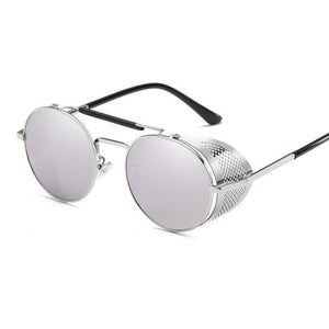 Retro Round Steampunk Sunglasses Men Women Side Shield Goggles Metal Frame Gothic Mirror Lens Sun Glasses